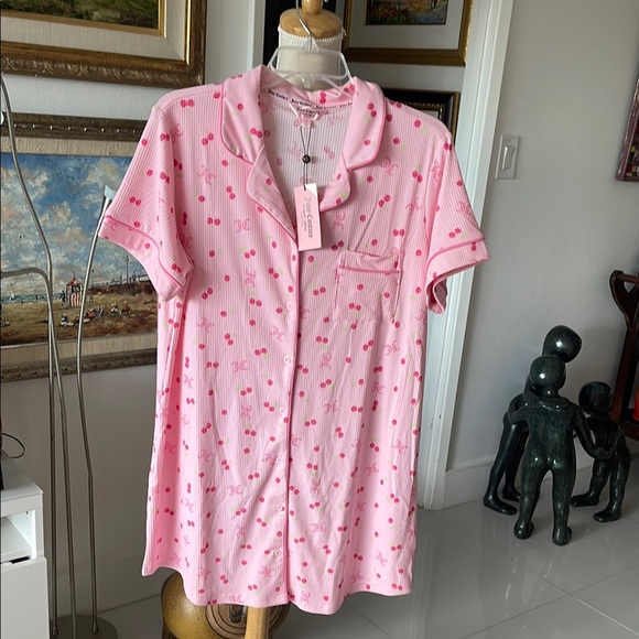 Juicy Couture Pink & Green "JC" & Cherry Print Nightshirt/Loungewear/Sleepshirt - Picture 1 of 3